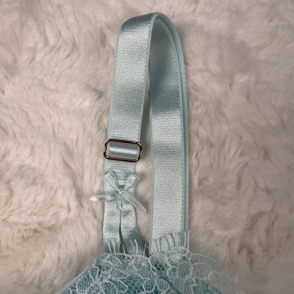 Victoria’s Secret Dream Angels Balconette Lace Mesh Bra 36DD Aqua Blue Sheer NWT - Picture 5 of 7